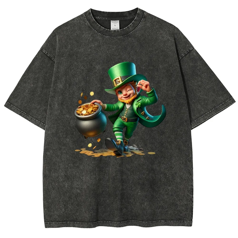 Unisex Vintage Funny St. Patrick's Day With Money Graphic Washed Tee