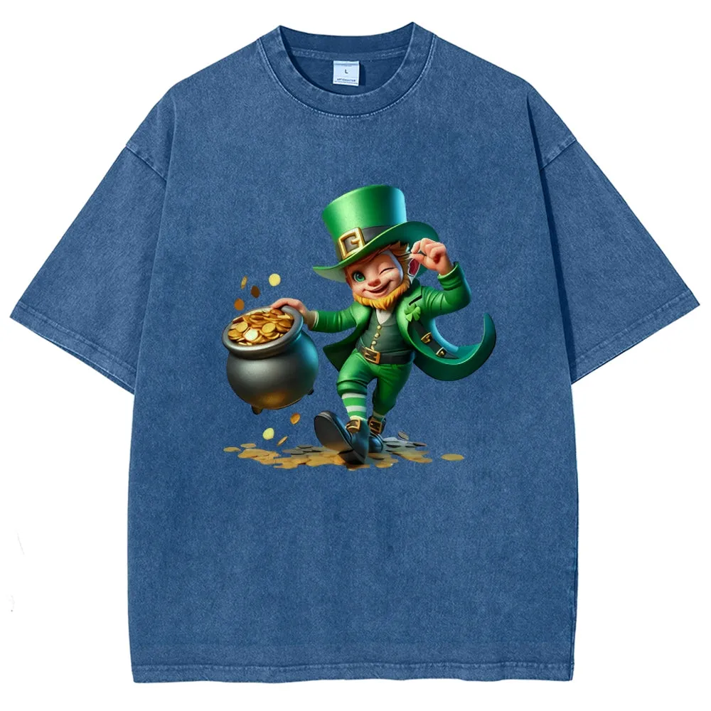 Unisex Vintage Funny St. Patrick's Day With Money Graphic Washed Tee