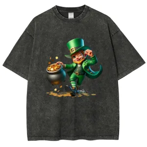Unisex Vintage Funny St. Patrick's Day With Money Graphic Washed Tee