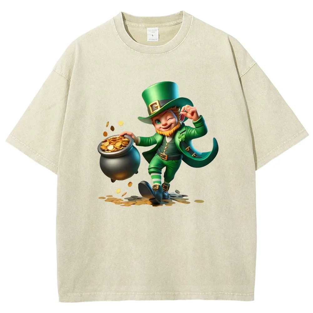 Unisex Vintage Funny St. Patrick's Day With Money Graphic Washed Tee
