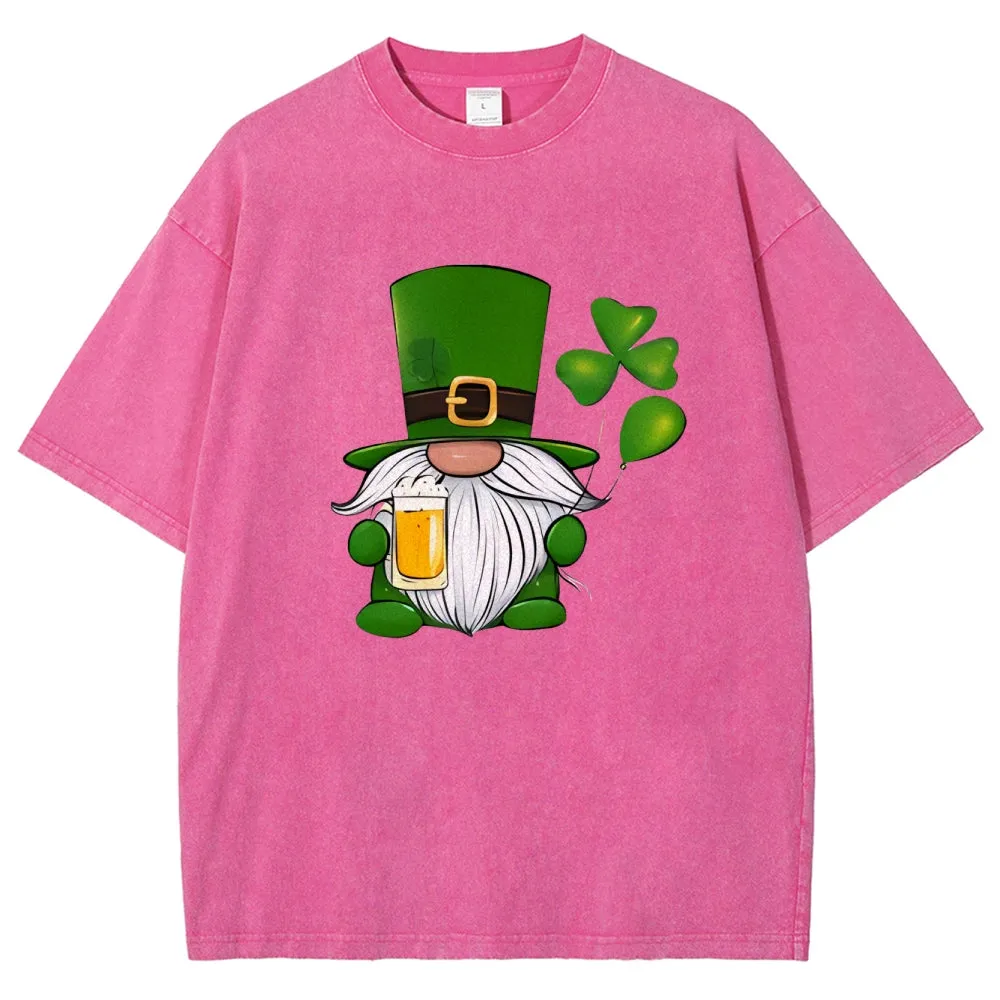 Unisex Vintage Happy St. Patrick's Day Cheer with Beer Graphic Washed Tee