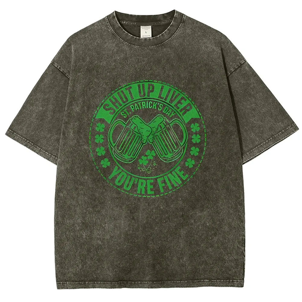 Unisex Vintage Happy St. Patrick's Day Cheer with Beer Graphic Washed Tee