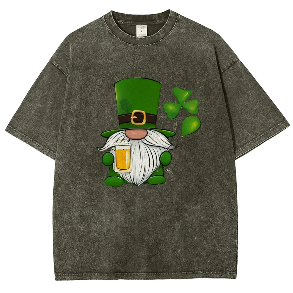 Unisex Vintage Happy St. Patrick's Day Cheer with Beer Graphic Washed Tee