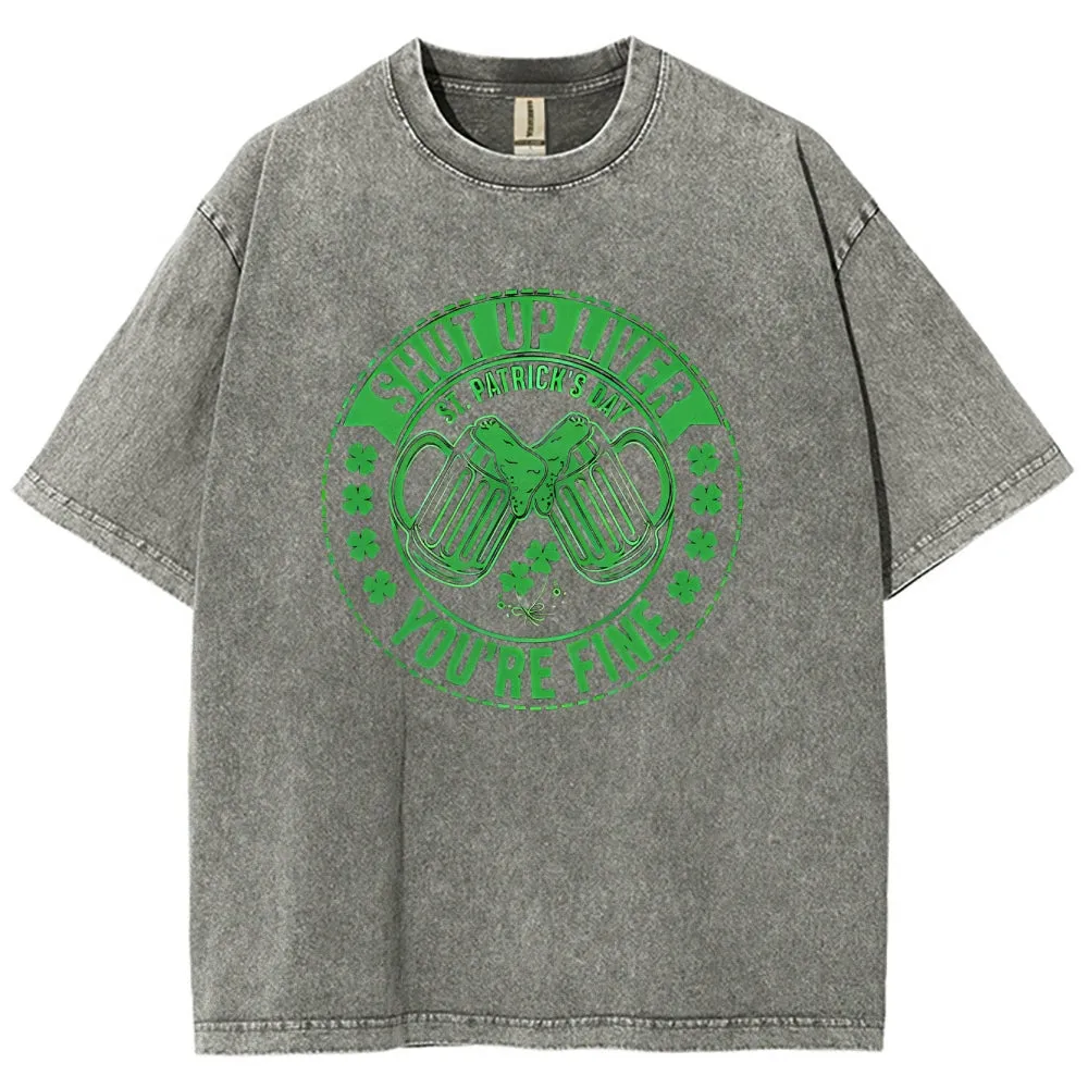 Unisex Vintage Happy St. Patrick's Day Cheer with Beer Graphic Washed Tee