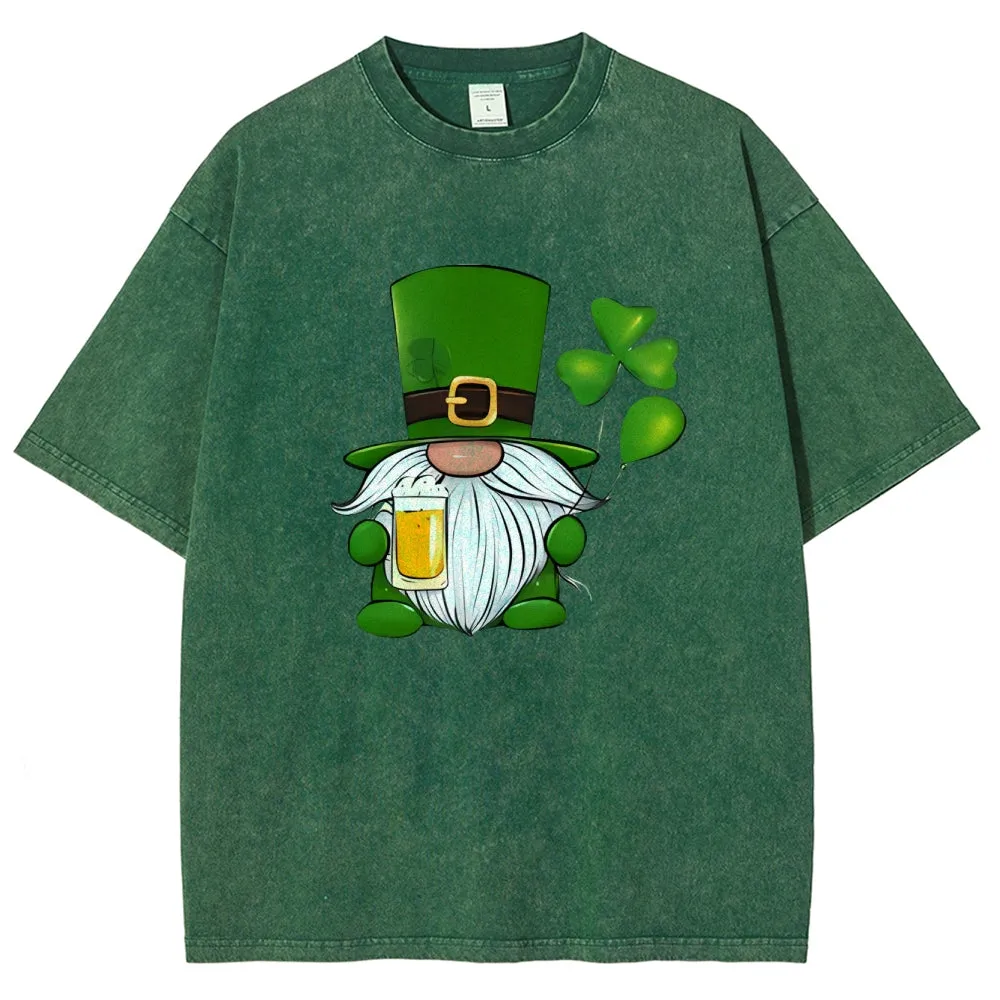 Unisex Vintage Happy St. Patrick's Day Cheer with Beer Graphic Washed Tee