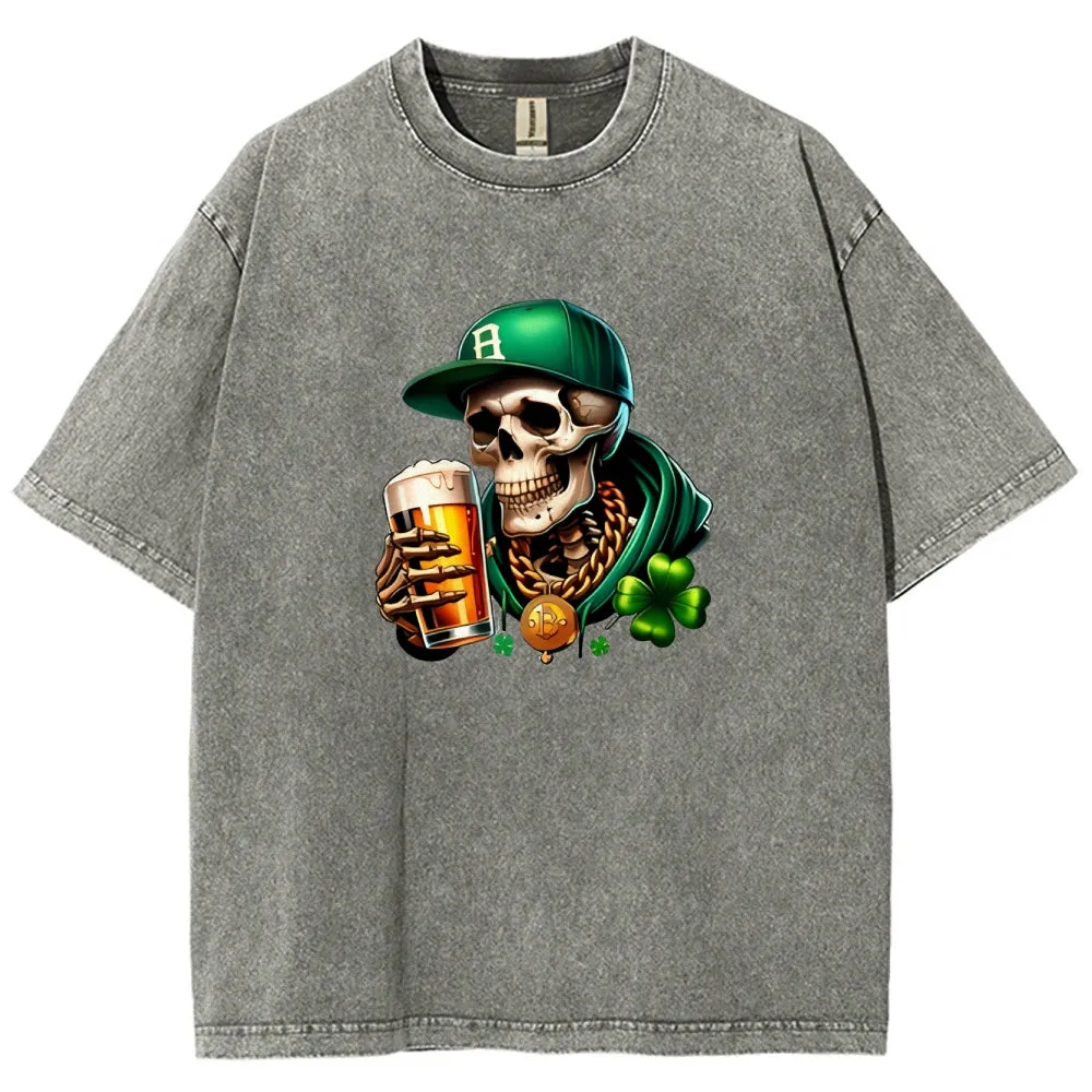 Unisex Vintage Happy St. Patrick's Day Cheer with Beer Graphic Washed Tee