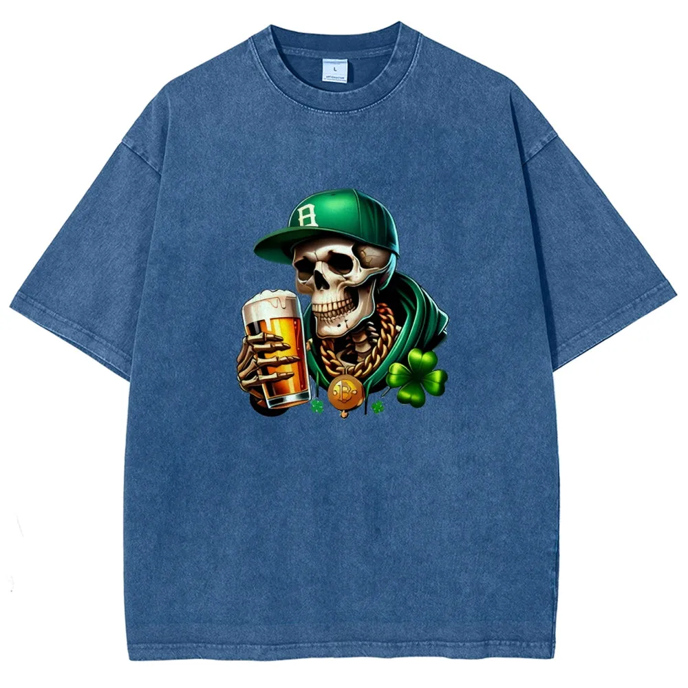 Unisex Vintage Happy St. Patrick's Day Cheer with Beer Graphic Washed Tee