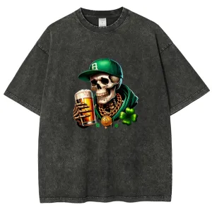 Unisex Vintage Happy St. Patrick's Day Cheer with Beer Graphic Washed Tee