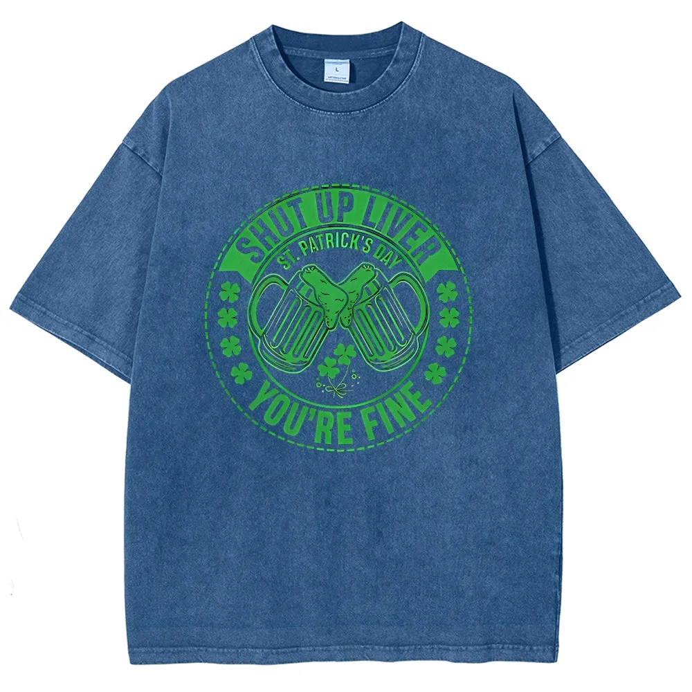 Unisex Vintage Happy St. Patrick's Day Cheer with Beer Graphic Washed Tee