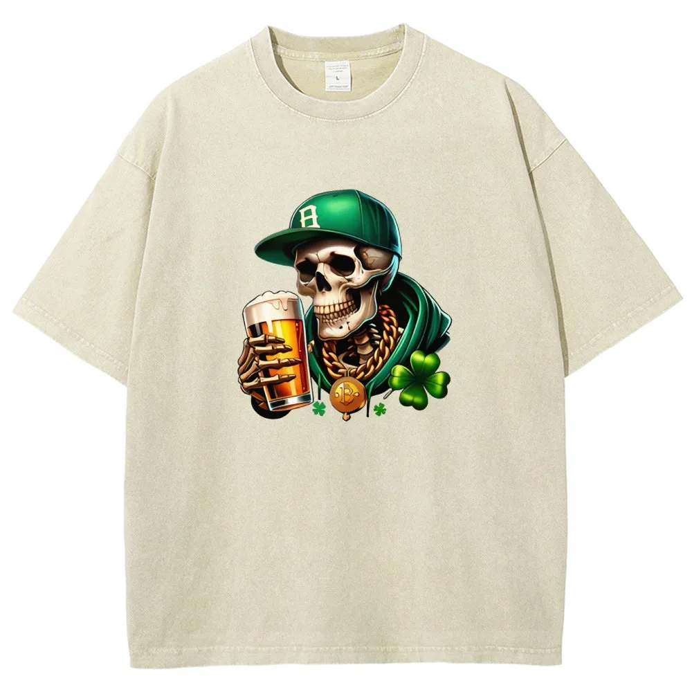 Unisex Vintage Happy St. Patrick's Day Cheer with Beer Graphic Washed Tee