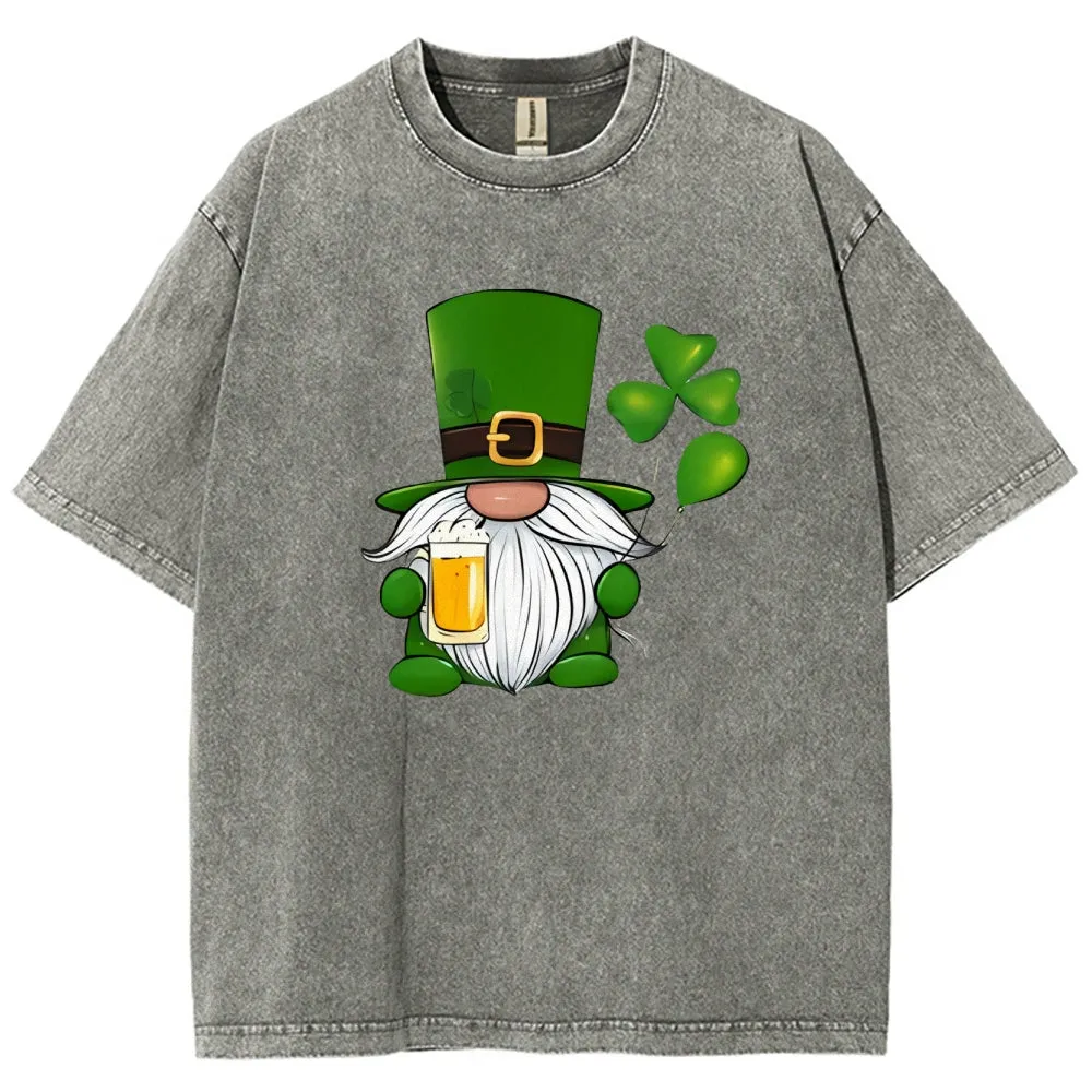 Unisex Vintage Happy St. Patrick's Day Cheer with Beer Graphic Washed Tee