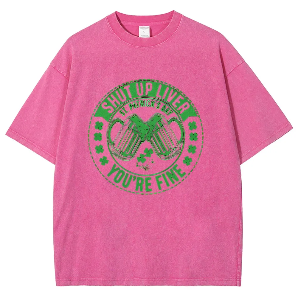 Unisex Vintage Happy St. Patrick's Day Cheer with Beer Graphic Washed Tee