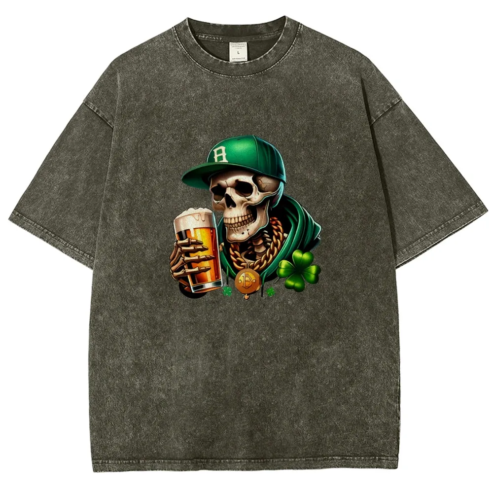 Unisex Vintage Happy St. Patrick's Day Cheer with Beer Graphic Washed Tee