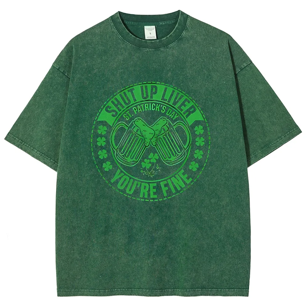 Unisex Vintage Happy St. Patrick's Day Cheer with Beer Graphic Washed Tee