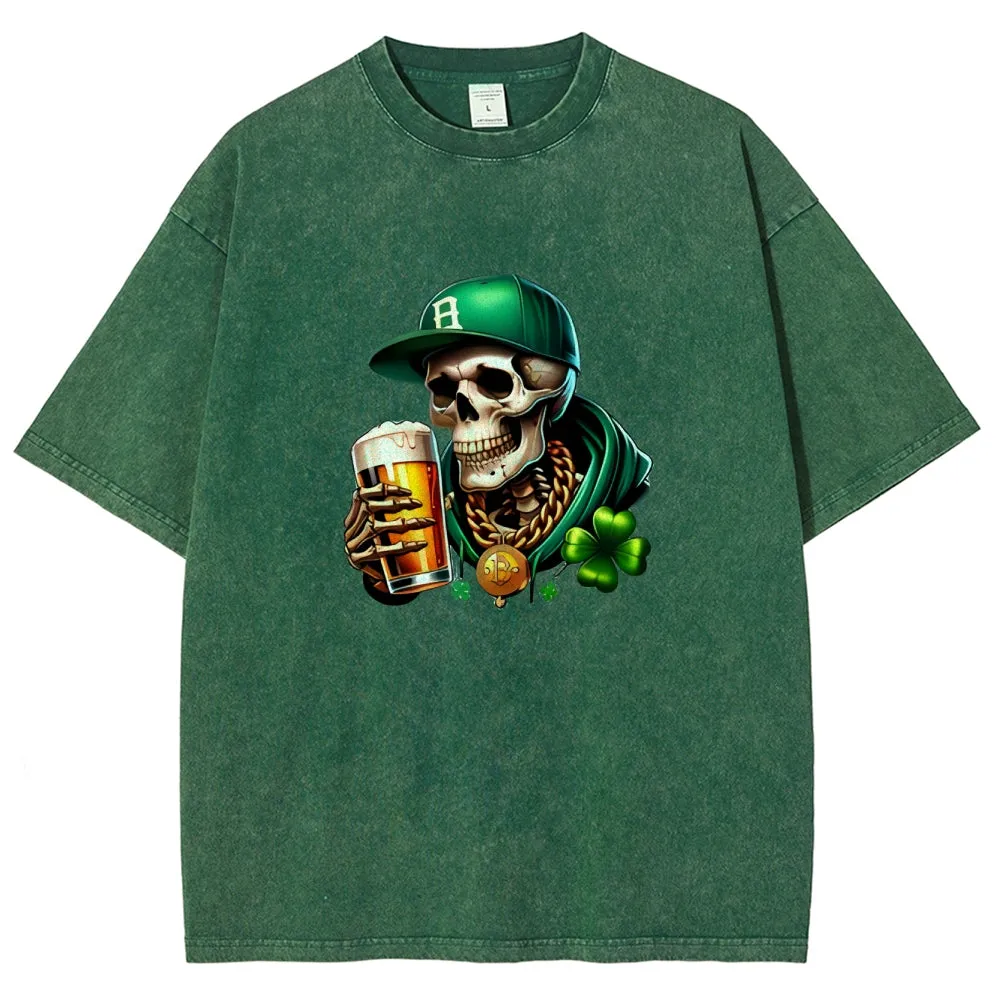 Unisex Vintage Happy St. Patrick's Day Cheer with Beer Graphic Washed Tee