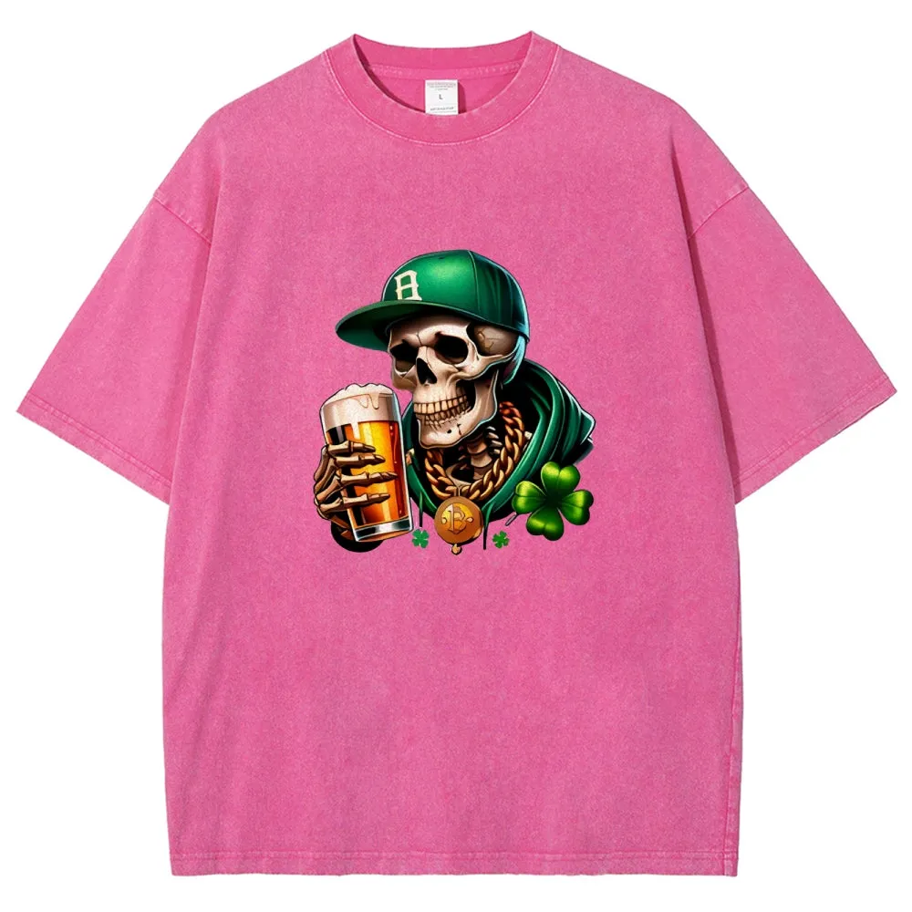 Unisex Vintage Happy St. Patrick's Day Cheer with Beer Graphic Washed Tee