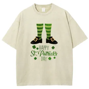 Unisex Vintage Happy St. Patrick's Day Cheer with Socks Graphic Washed Tee