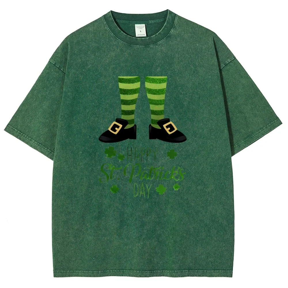 Unisex Vintage Happy St. Patrick's Day Cheer with Socks Graphic Washed Tee