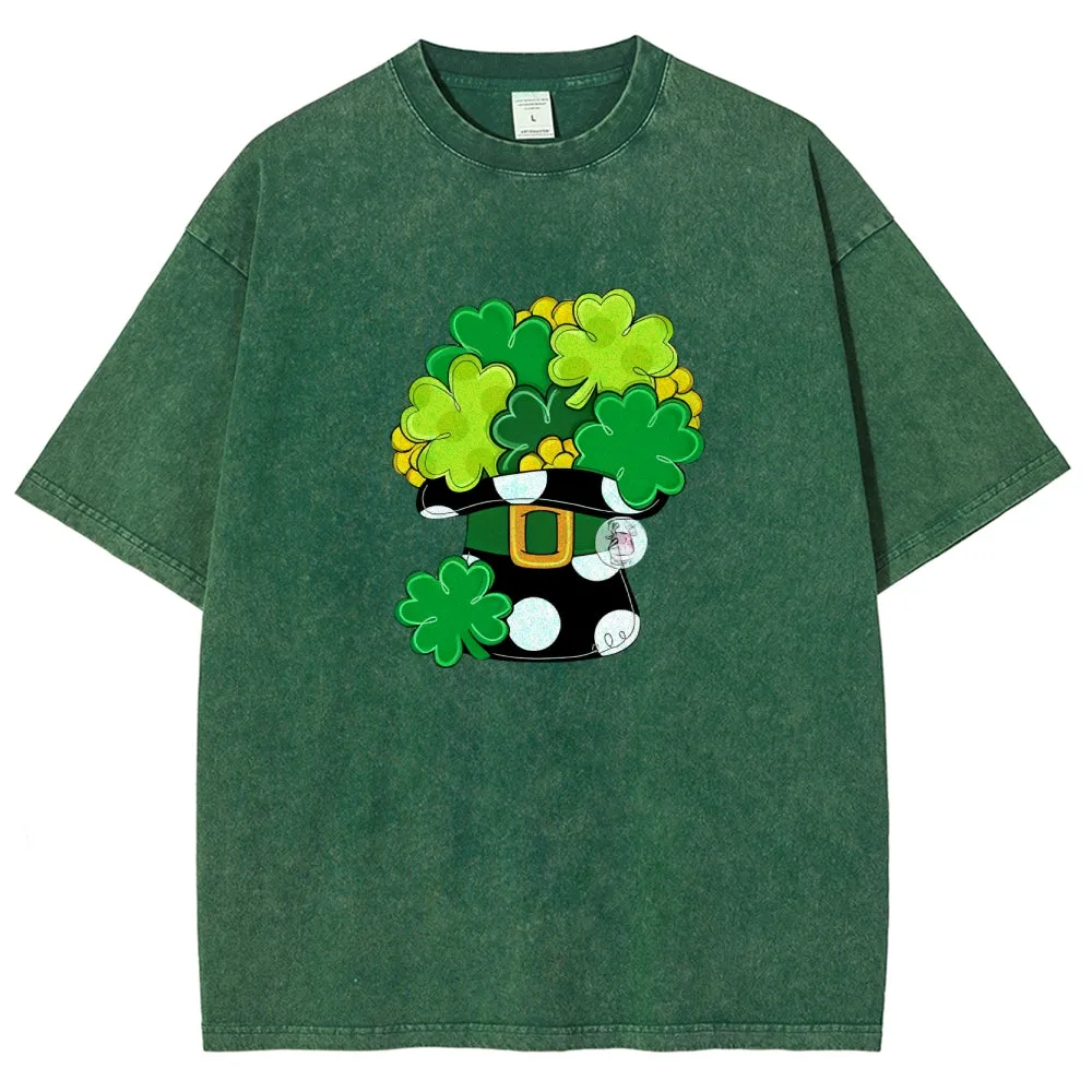 Unisex Vintage Happy St. Patrick's Day Shamrock Graphic Washed Tee