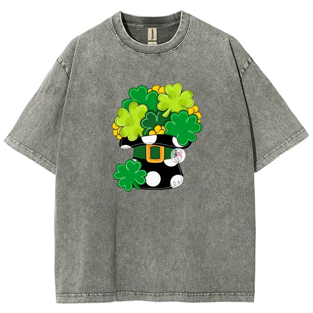 Unisex Vintage Happy St. Patrick's Day Shamrock Graphic Washed Tee