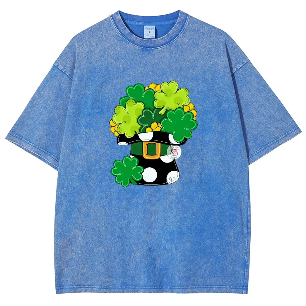 Unisex Vintage Happy St. Patrick's Day Shamrock Graphic Washed Tee