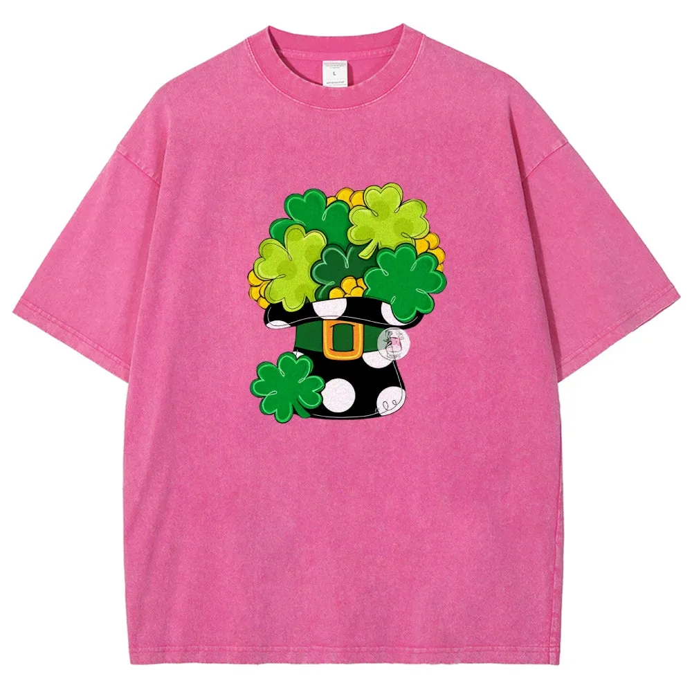 Unisex Vintage Happy St. Patrick's Day Shamrock Graphic Washed Tee