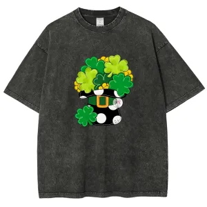 Unisex Vintage Happy St. Patrick's Day Shamrock Graphic Washed Tee