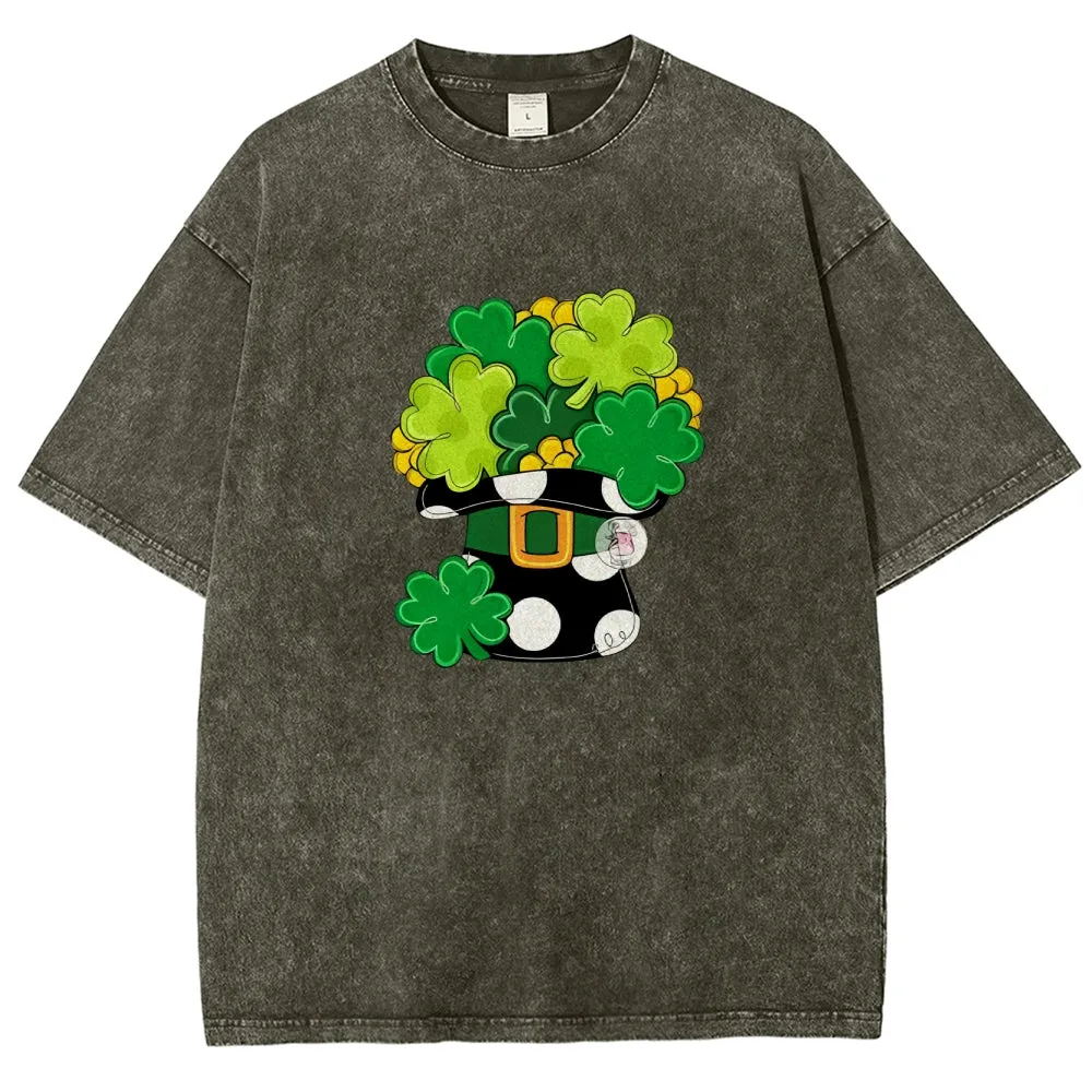 Unisex Vintage Happy St. Patrick's Day Shamrock Graphic Washed Tee