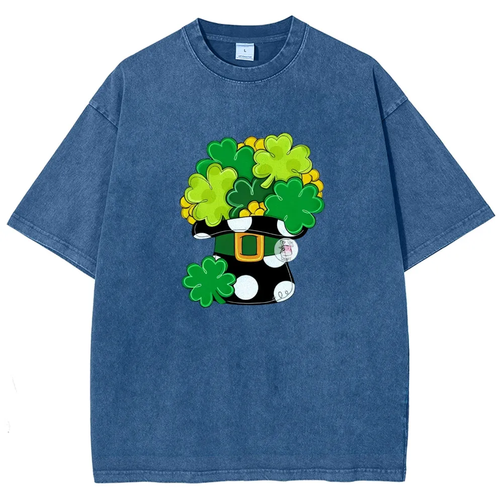 Unisex Vintage Happy St. Patrick's Day Shamrock Graphic Washed Tee