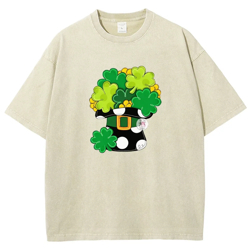Unisex Vintage Happy St. Patrick's Day Shamrock Graphic Washed Tee