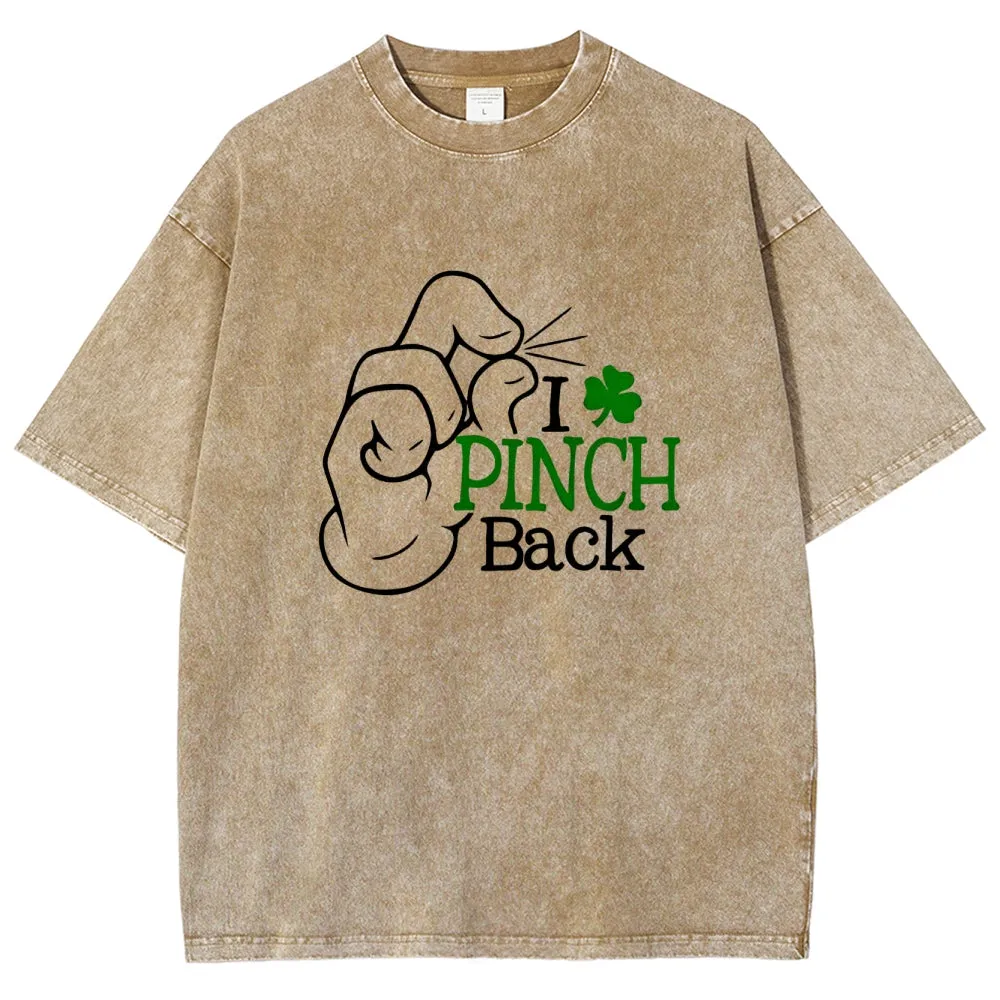 Unisex Vintage I Pinch Back St Patrick's Day Shamrock Graphic Washed Tee
