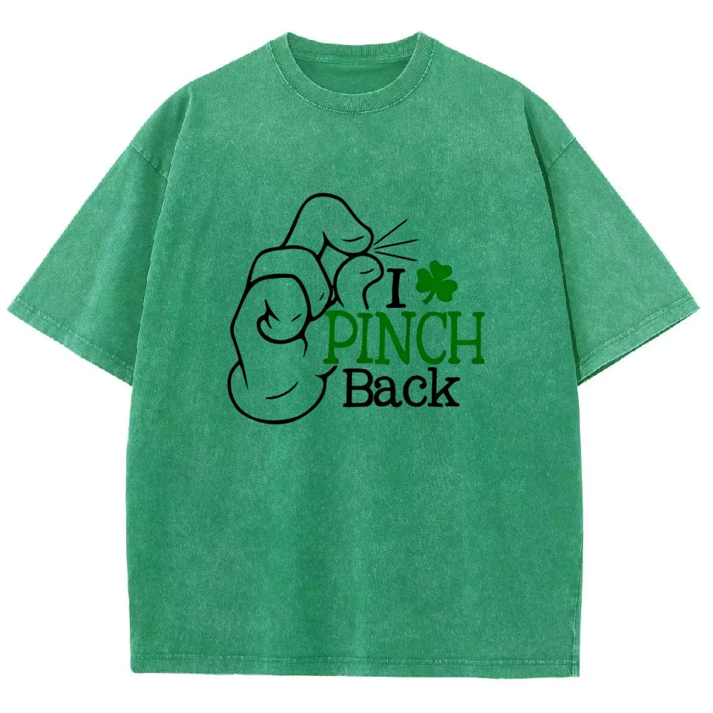 Unisex Vintage I Pinch Back St Patrick's Day Shamrock Graphic Washed Tee
