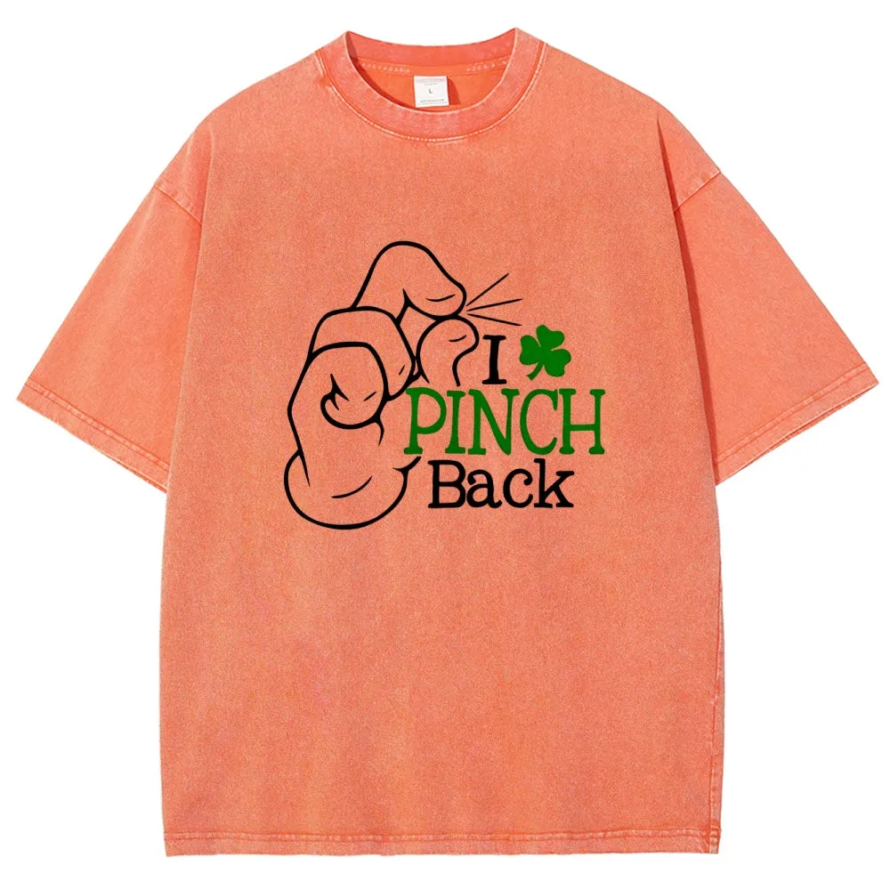 Unisex Vintage I Pinch Back St Patrick's Day Shamrock Graphic Washed Tee