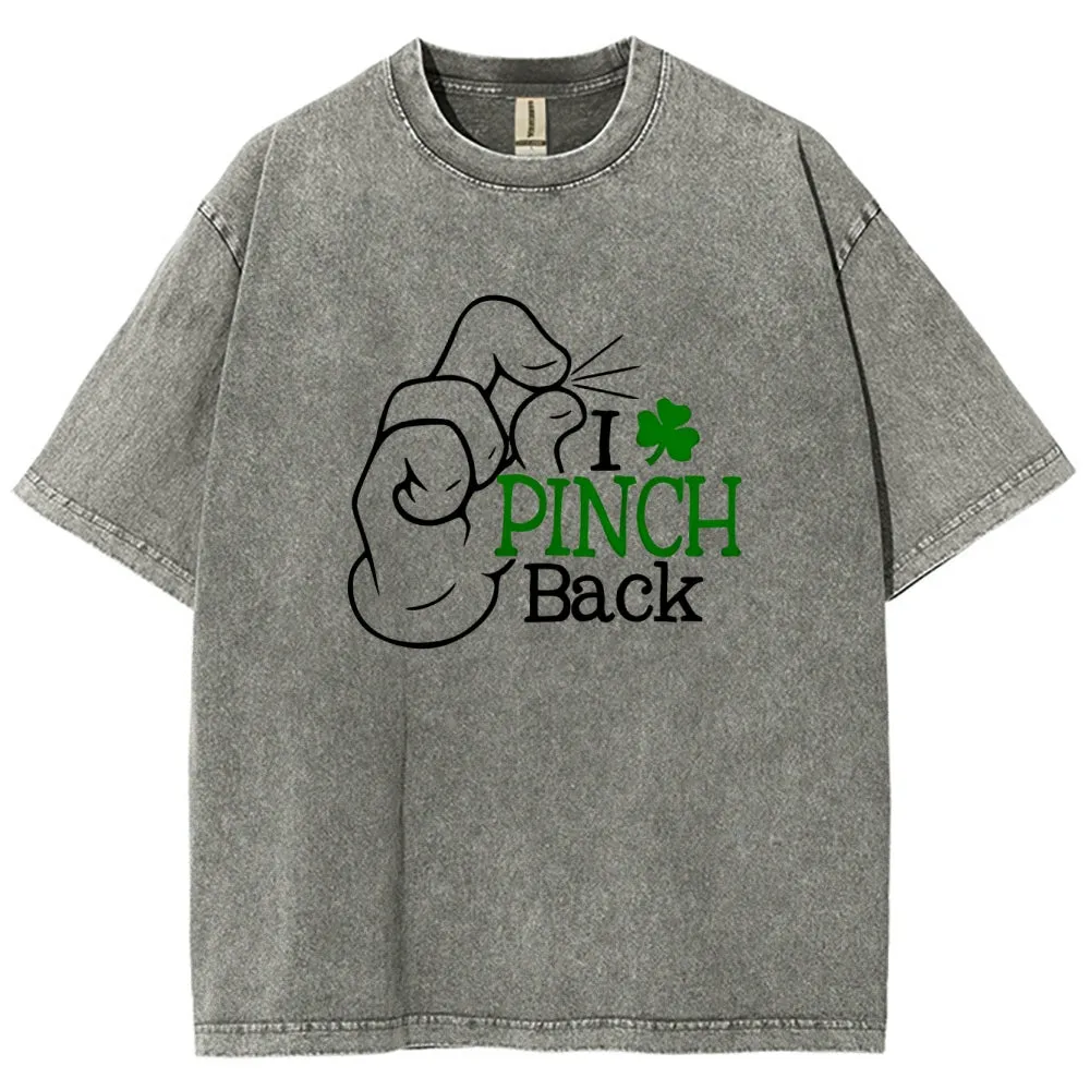 Unisex Vintage I Pinch Back St Patrick's Day Shamrock Graphic Washed Tee