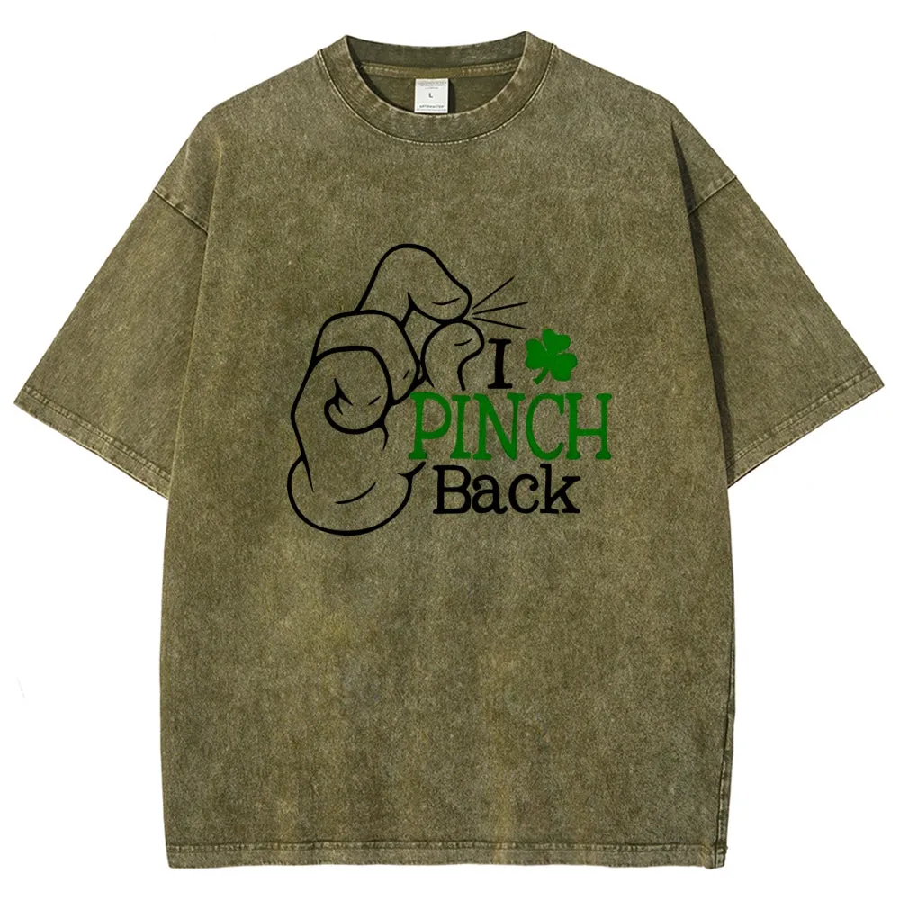 Unisex Vintage I Pinch Back St Patrick's Day Shamrock Graphic Washed Tee