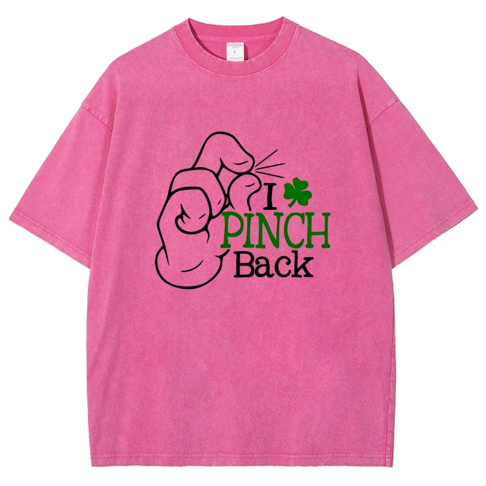 Unisex Vintage I Pinch Back St Patrick's Day Shamrock Graphic Washed Tee