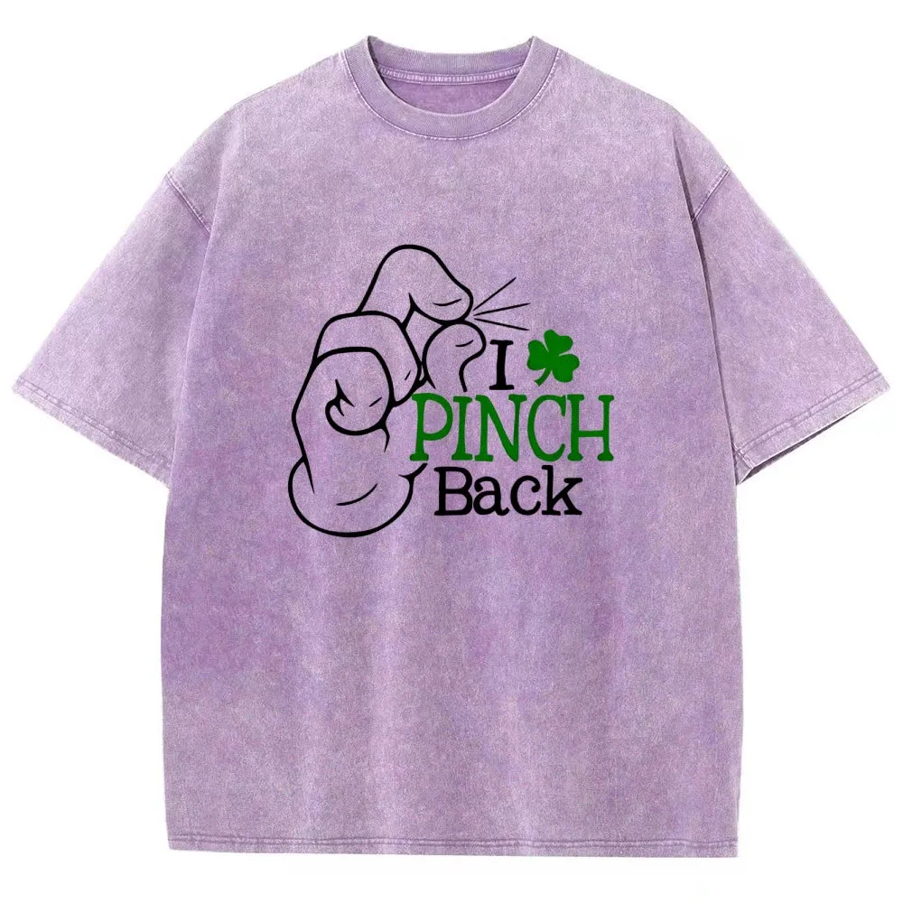 Unisex Vintage I Pinch Back St Patrick's Day Shamrock Graphic Washed Tee