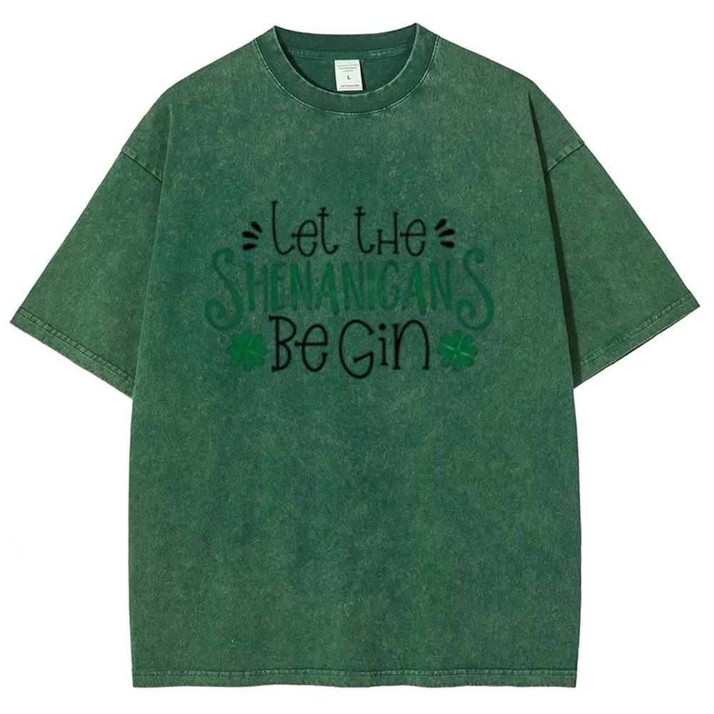 Unisex Vintage Let The Shenanigans Begin St. Patrick's Day Graphic Washed Tee