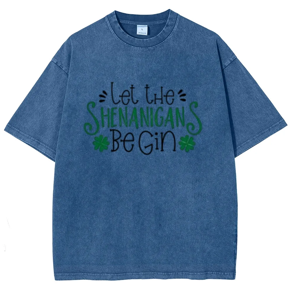 Unisex Vintage Let The Shenanigans Begin St. Patrick's Day Graphic Washed Tee