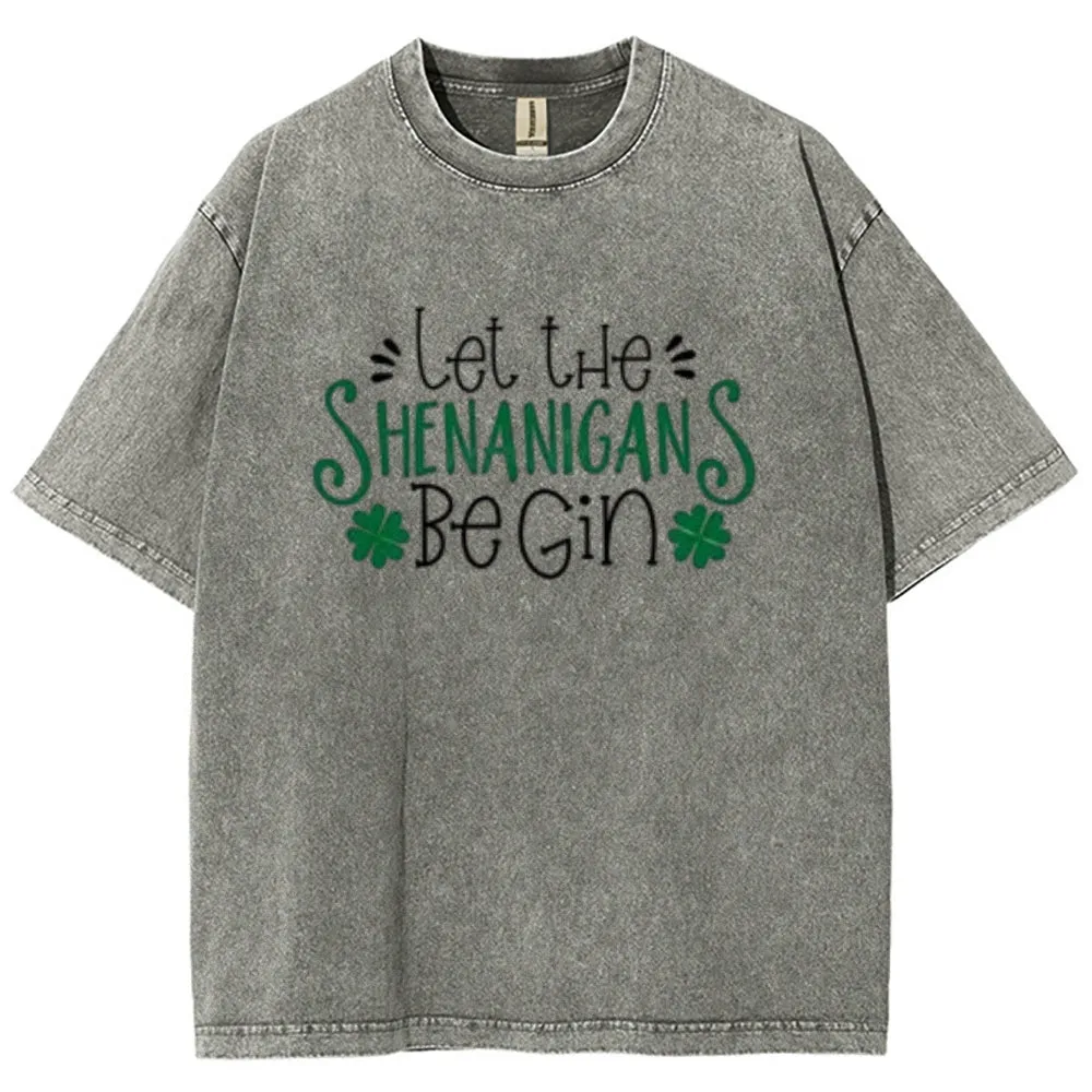 Unisex Vintage Let The Shenanigans Begin St. Patrick's Day Graphic Washed Tee