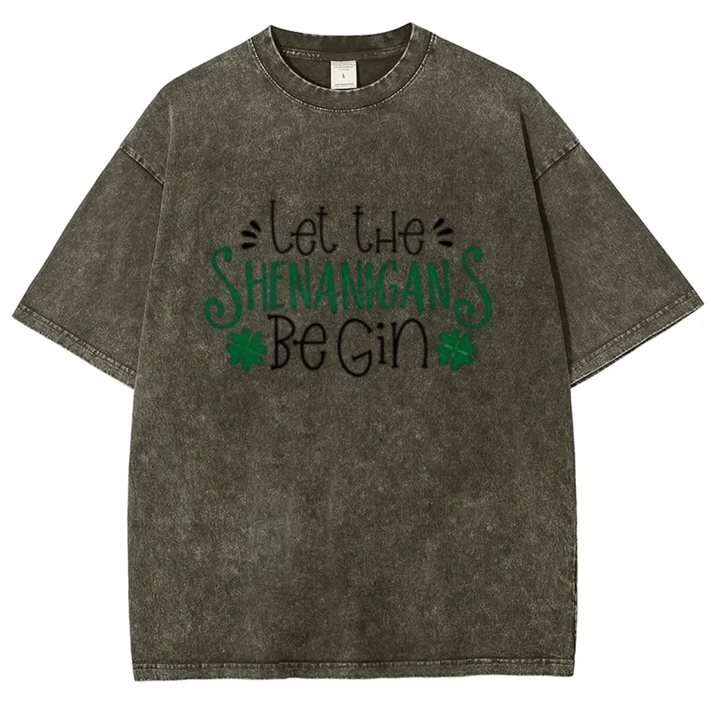 Unisex Vintage Let The Shenanigans Begin St. Patrick's Day Graphic Washed Tee