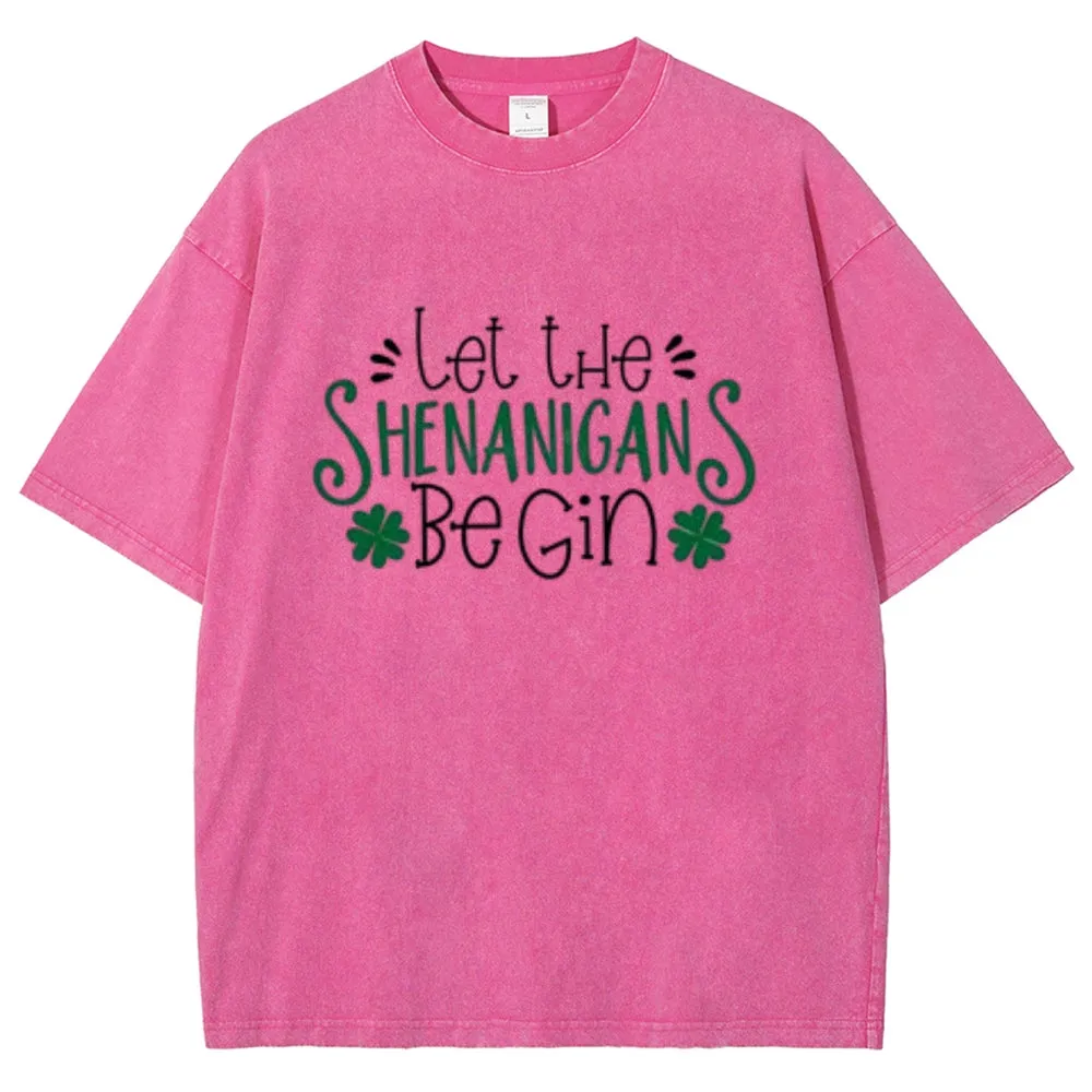 Unisex Vintage Let The Shenanigans Begin St. Patrick's Day Graphic Washed Tee