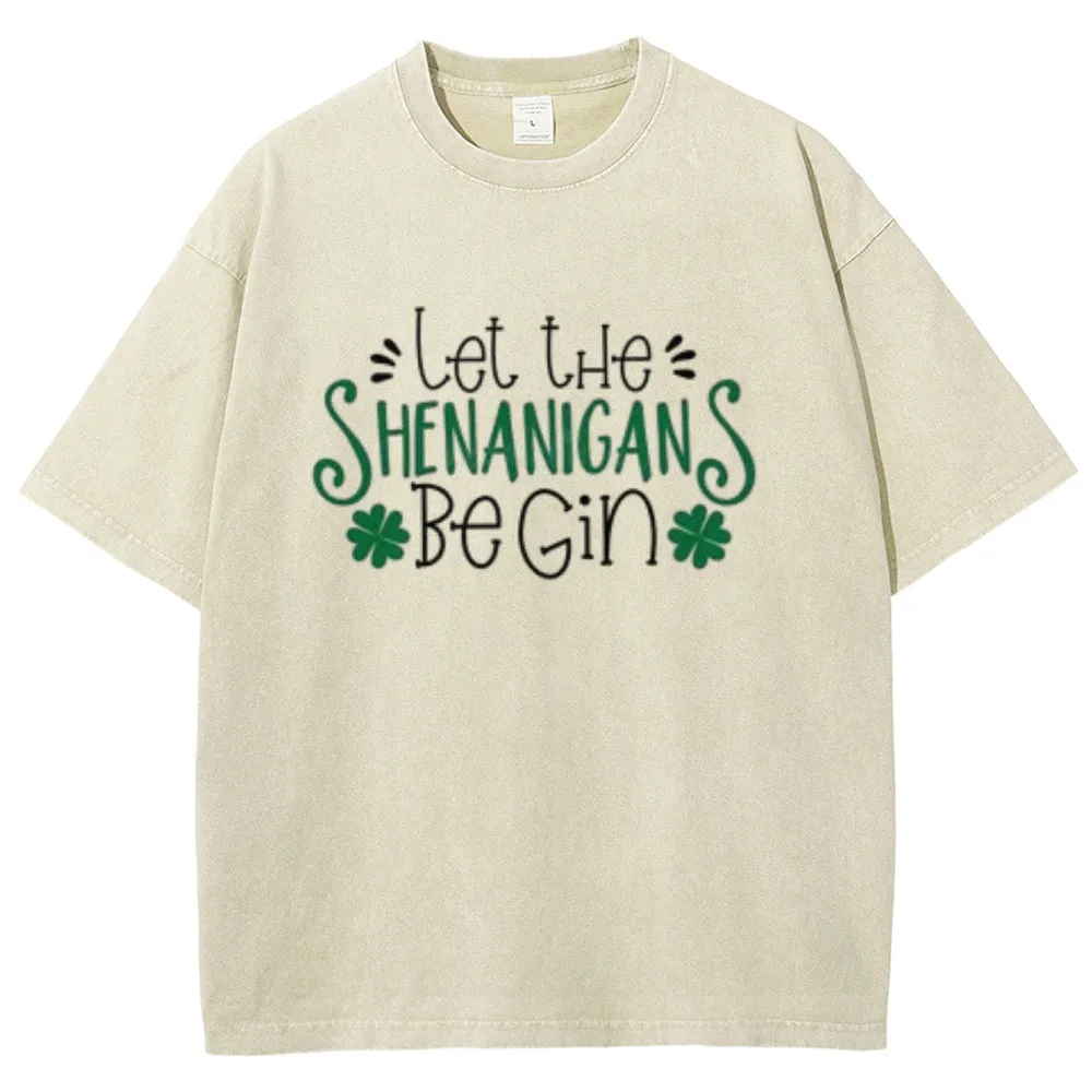 Unisex Vintage Let The Shenanigans Begin St. Patrick's Day Graphic Washed Tee