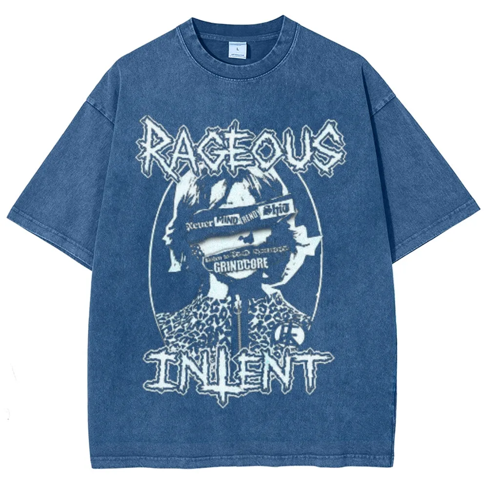 Unisex Vintage Rageous Intent Darkness Style Graphic Short Sleeve Washed T-shirt