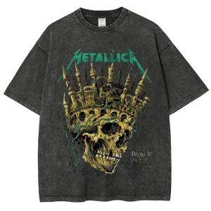 Unisex Vintage The Metallic Band Print Short Sleeve Casual Graphic Washed T-shirt