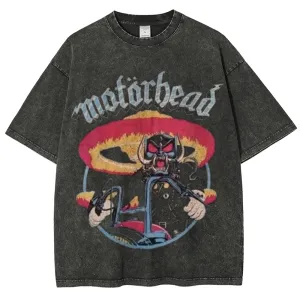 Unisex Vintage The Motorhead Rock Band Print Short Sleeve Casual Graphic Washed T-shirt