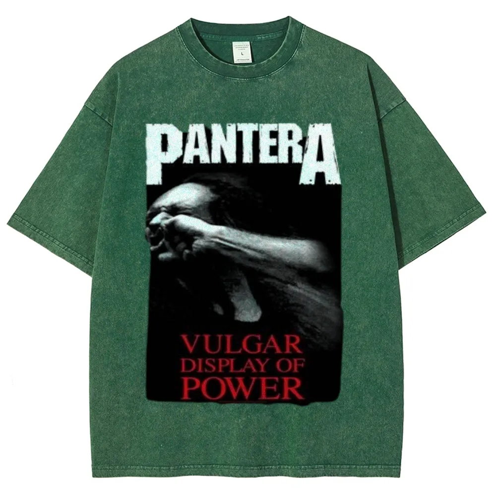 Unisex Vintage The Pantera Rock Band Print Short Sleeve Casual Graphic Washed T-shirt