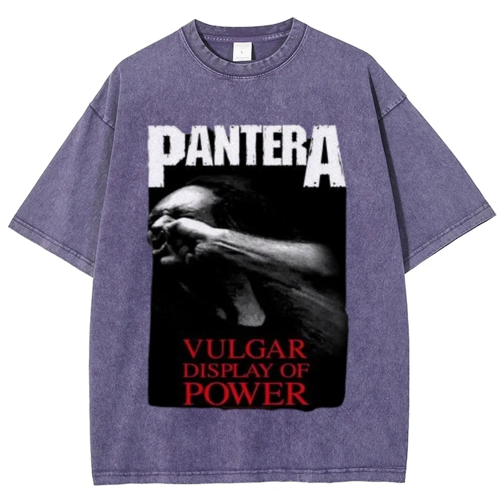 Unisex Vintage The Pantera Rock Band Print Short Sleeve Casual Graphic Washed T-shirt