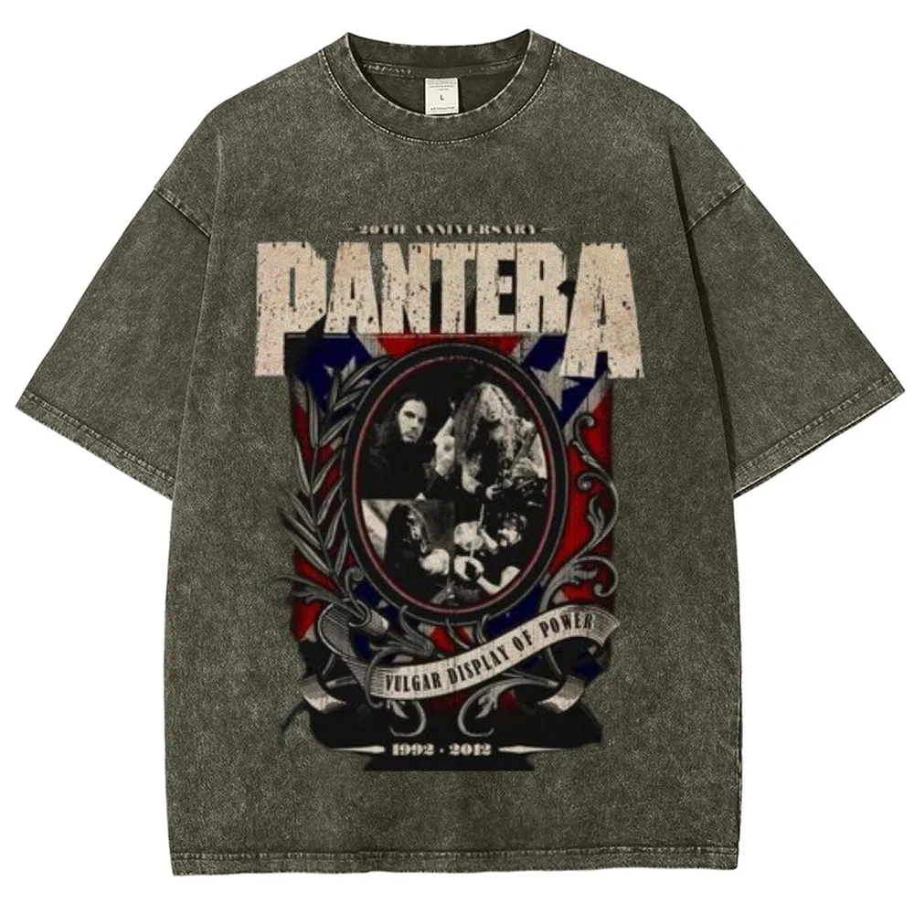 Unisex Vintage The Pantera Rock Band Print Short Sleeve Casual Graphic Washed T-shirt
