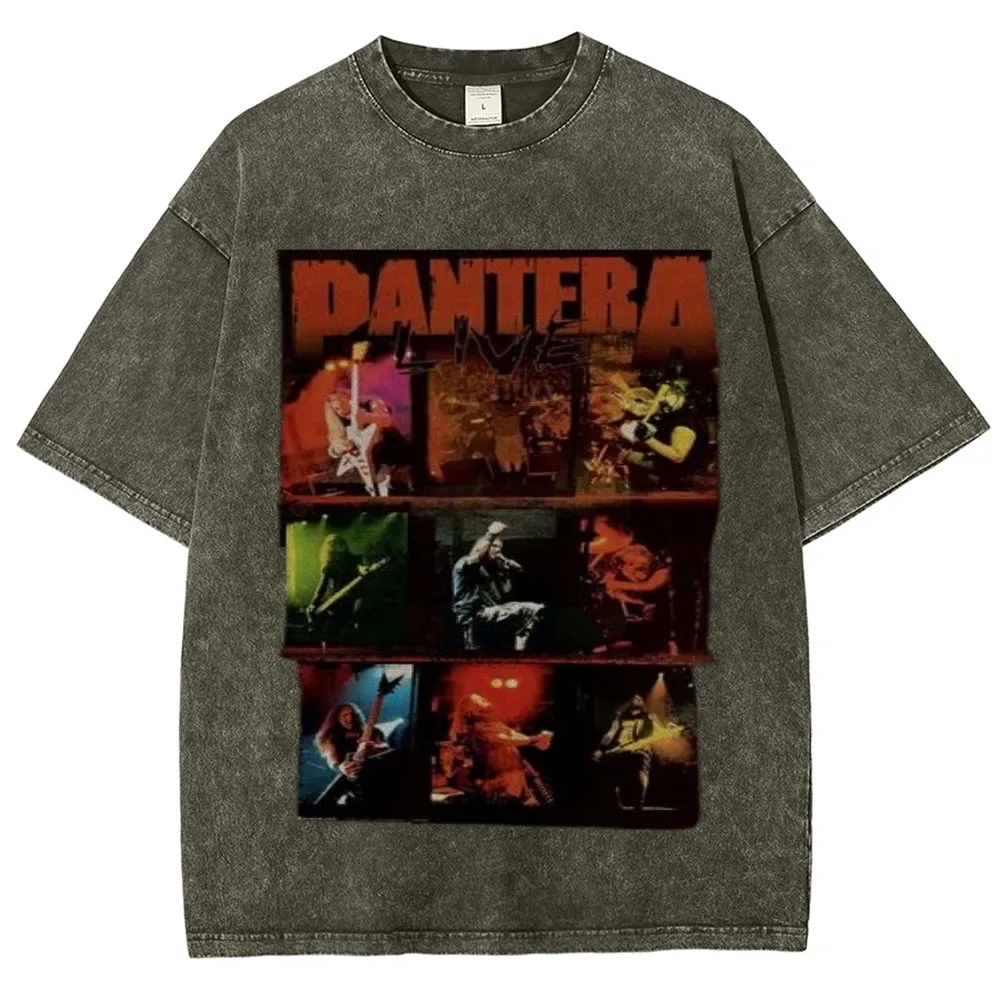 Unisex Vintage The Pantera Rock Band Print Short Sleeve Casual Graphic Washed T-shirt